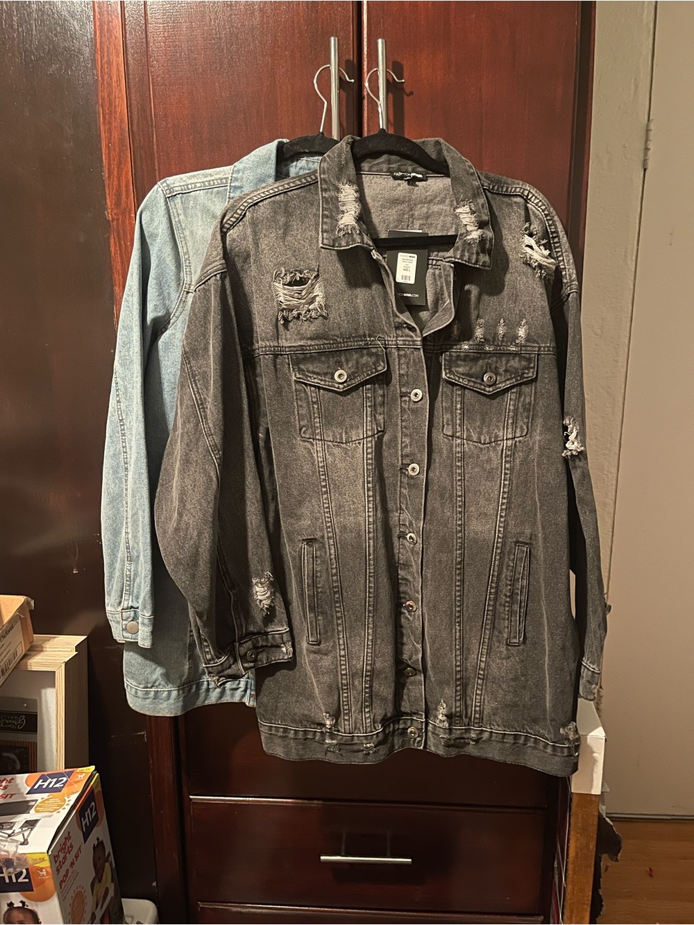 Fashion Nova Distressed Black Denim Trucker Jacket